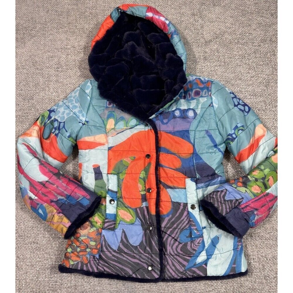 Claire Desjardins‎ Jacket Womens XS Reversible Faux Fur Wearable Art Watercolor - Picture 8 of 15